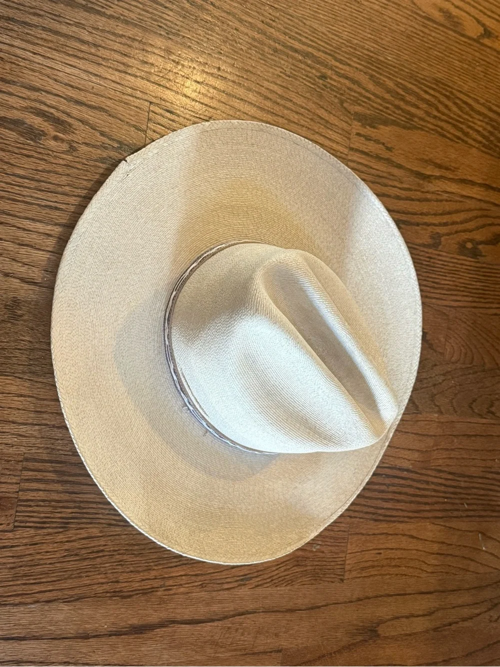 Kids Woman Wide Brim Straw Cowboy Hat in Cream with Braided Band